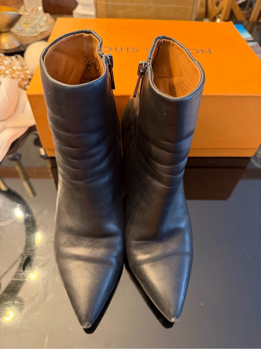 Franco Sarto Black Leather Pointed Toe Stiletto Ankle Boots size 9